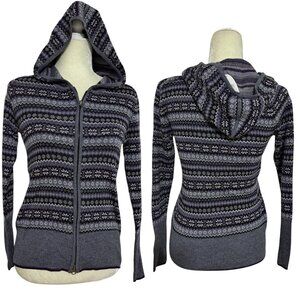 Krimson Klover Women Fair Isle knit Sweater Grey Purple Sky Winter Merino Wool S